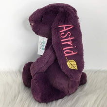 Load image into Gallery viewer, Personalised Jellycat Bashful Bunny - Plum with gold metallic leaf
