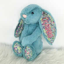 Load image into Gallery viewer, Personalised Jellycat Bashful Bunny - Aqua Blossom rose thread
