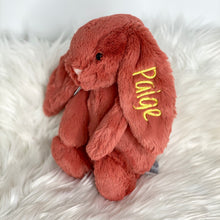 Load image into Gallery viewer, Personalised Jellycat Bashful Bunny - Cinnamon with yellow embroidery thread
