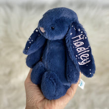 Load image into Gallery viewer, Personalised Jellycat Bashful Bunny SMALL - Stardust with baby pink thread for Hadley
